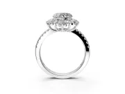 Floral Halo Engagement Ring Setting for Heart-Shaped Center with Pave Accents and Prong Head in Sterling Silver
