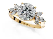 Floral Cluster Engagement Ring Setting for Round Cut Center with Marquise Accents and Prong Head in Yellow Gold