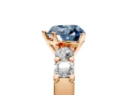 5 Stone Engagement Ring Setting for Fancy Blue Heart-Shaped Center with Plain Band and Prong Head in Rose Gold
