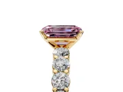 Shared-Prong Engagement Ring Setting for Fancy Pink Emerald Cut Center with Graduated Accents and Prong Head in Yellow Gold