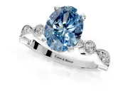 Solitaire Engagement Ring Setting for Fancy Blue Oval Center with Milgrain Bezel Accents and Prong Head in Platinum