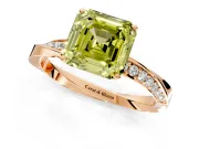 Side Accent Engagement Ring Setting for Fancy Yellow Asscher Cut Center with Accent Shoulders and Prong Head in Rose Gold