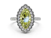 Milgrain Floral Halo Engagement Ring Setting for Fancy Yellow Marquise Center with Pave Band and Prong Head in Sterling Silver