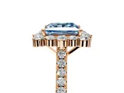 Halo Engagement Ring Setting for Fancy Blue Princess Cut Center with Single-Row Pave, Open Basket and Prong Head in Rose Gold