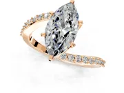 Solitaire Engagement Ring Setting for Marquise Center with Pave Bypass Swirl Band and Prong Head in Rose Gold