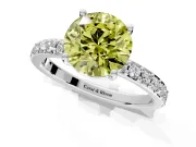 Solitaire Engagement Ring Setting for Fancy Yellow Round Cut Center with Round Cut Pave Band and Prong Head in Platinum