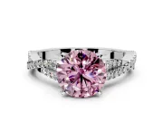 Solitaire Engagement Ring Setting for Fancy Pink Round Cut Center with Twisted Pave Split Shank and Prong Head in Sterling Silver