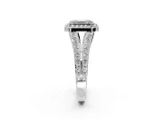 Halo Engagement Ring Setting for Emerald Cut Center with Narrow Pave Split Shank and Prong Head in Platinum