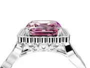 Halo Engagement Ring Setting for Fancy Pink Asscher Cut Center with Leaf Motif Split Shank and Prong Head in Platinum