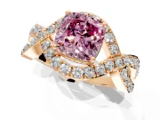 Halo Engagement Ring Setting for Fancy Pink Cushion Cut Center with Pave Infinity Twist Band and Prong Head in Rose Gold
