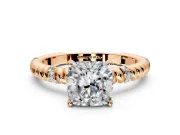 Rope Engagement Ring Setting for Cushion Cut Center with Accent Shoulders and Prong Head in Rose Gold