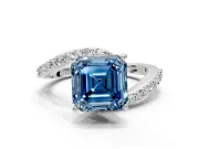 Solitaire Engagement Ring Setting for Fancy Blue Asscher Cut Center with Pave Bypass Swirl Band and Prong Head in White Gold
