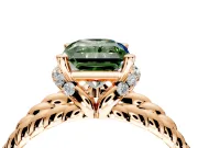 Halo Engagement Ring Setting for Fancy Green Radiant Cut Center with Rope Twist Split Shank and Prong Head in Rose Gold
