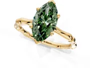 Solitaire Engagement Ring Setting for Fancy Green Marquise Center with Bamboo Band and Prong Head in Yellow Gold