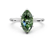 Solitaire Engagement Ring Setting for Fancy Green Marquise Center with Bamboo Band and Prong Head in Sterling Silver