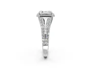Halo Engagement Ring Setting for Asscher Cut Center with Narrow Pave Split Shank and Prong Head in Sterling Silver