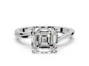 Solitaire Engagement Ring Setting for Asscher Cut Center with Plain Bypass Twist Band and Prong Head in Sterling Silver