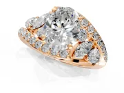 Halo Engagement Ring Setting for Oval Center with Marquise and Pave Bypass Band and Prong Head in Rose Gold