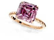 Solitaire Engagement Ring Setting for Fancy Pink Asscher Cut Center with Plain Twisted Rope Band and Prong Head in Rose Gold