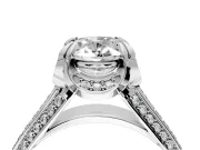 Solitaire Engagement Ring Setting for Oval Center with Accented Split Shank and Prong Head in Platinum