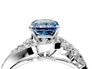 Halo Engagement Ring Setting for Fancy Blue Radiant Cut Center with Marquise and Pave Bypass Band and Prong Head in Sterling Silver