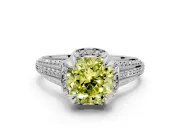 Solitaire Engagement Ring Setting for Fancy Yellow Cushion Cut Center with Accented Split Shank and Prong Head in Sterling Silver