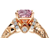 Solitaire Engagement Ring Setting for Fancy Pink Cushion Cut Center with Filigree Accent Basket and Prong Head in Rose Gold