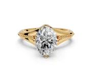 Solitaire Engagement Ring Setting for Oval Center with Milgrain Cathedral Band and Prong Head in Yellow Gold