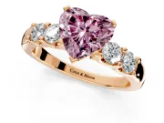5 Stone Engagement Ring Setting for Fancy Pink Heart-Shaped Center with Plain Band and Prong Head in Rose Gold