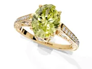 Cathedral Engagement Ring Setting for Fancy Yellow Oval Center with Antique-Style Pave Band and Prong Head in Yellow Gold