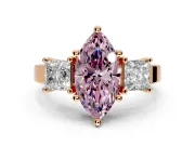 3 Stone Engagement Ring Setting for Fancy Pink Marquise Center with Matching Side Accents and Prong Head in Rose Gold