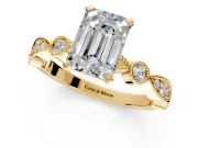 Solitaire Engagement Ring Setting for Emerald Cut Center with Milgrain Bezel Accents and Prong Head in Yellow Gold