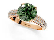 Solitaire Engagement Ring Setting for Fancy Green Round Cut Center with Multi-Row Pave Accents and Basket Head in Rose Gold