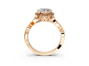 Halo Engagement Ring Setting for Heart-Shaped Center with Leaf Motif Split Shank and Prong Head in Rose Gold