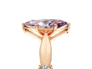 Solitaire Engagement Ring Setting for Fancy Pink Marquise Center with Carved Leaf Shoulders and Prong Head in Rose Gold