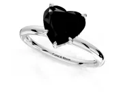 Hidden Halo Engagement Ring Setting for Fancy Black Heart-Shaped Center with Thin Rounded Band and Prong Head in Platinum