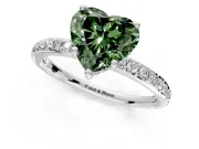 Solitaire Engagement Ring Setting for Fancy Green Heart-Shaped Center with Fine Pave Band and Prong Head in Sterling Silver