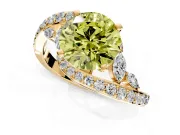 Solitaire Engagement Ring Setting for Fancy Yellow Round Cut Center with Pave Bypass Twist Band and Prong Head in Yellow Gold