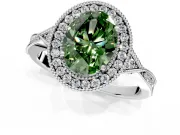 Halo Engagement Ring Setting for Fancy Green Oval Center with Milgrain Rim, Pave Band and Prong Head in Sterling Silver
