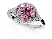 Cluster Engagement Ring Setting for Fancy Pink Round Cut Center with Milgrain Shoulder Clusters and Prong Head in Platinum