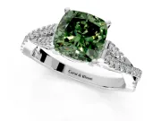 Solitaire Engagement Ring Setting for Fancy Green Cushion Cut Center with Twisted Pave Split Shank and Prong Head in Platinum