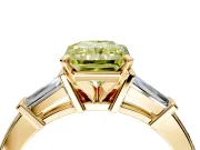 3 Stone Engagement Ring Setting for Fancy Yellow Radiant Cut Center with Channel Baguette Accents and Prong Head in Yellow Gold