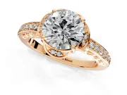 Floral Engagement Ring Setting for Round Cut Center with Four Accent Clusters and Prong Head in Rose Gold