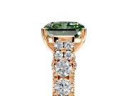 Solitaire Engagement Ring Setting for Fancy Green Radiant Cut Center with Pave Cathedral Shoulders and Prong Head in Rose Gold