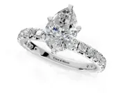 Solitaire Engagement Ring Setting for Pear-Shaped Center with Shared-Prong Accents and Prong Head in Platinum