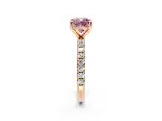 Solitaire Engagement Ring Setting for Fancy Pink Cushion Cut Center with Micro Pave Band and Prong Head in Rose Gold