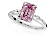 Solitaire Engagement Ring Setting for Fancy Pink Emerald Cut Center with Channel Accents and Prong Head in Platinum
