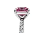 Solitaire Engagement Ring Setting for Fancy Pink Asscher Cut Center with Fine Pave Band and Claw Prong Head in Platinum