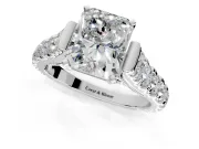 Solitaire Engagement Ring Setting for Radiant Cut Center with Pave Cathedral Shoulders and Prong Head in Platinum