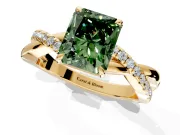 Crossover Engagement Ring Setting for Fancy Green Radiant Cut Center with Pave and Plain Strands and Prong Head in Yellow Gold